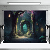 Wunderland Tür Grün Reben Blumen Frühling Hintergrund